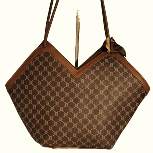 Beautiful & Chic Brown Vegan 2-way Med Size Shoulder Bag Tote w/Scarf NWT - Picture 3 of 9